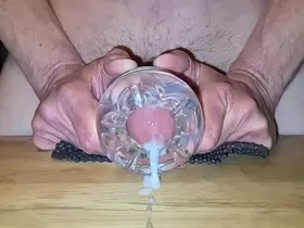 Huge load of cum through double Fleshlight Quickshot, so hot I almost creampied my camera:-)!
